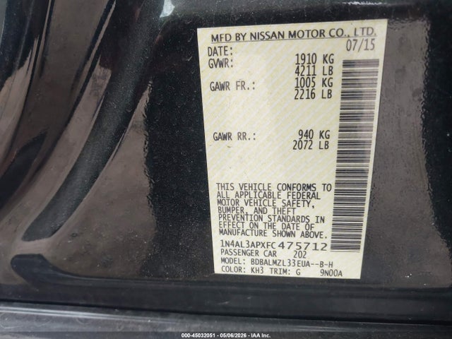 Nissan Altima 2.5 Sv 2015 1N4AL3APXFC475712 Image 9