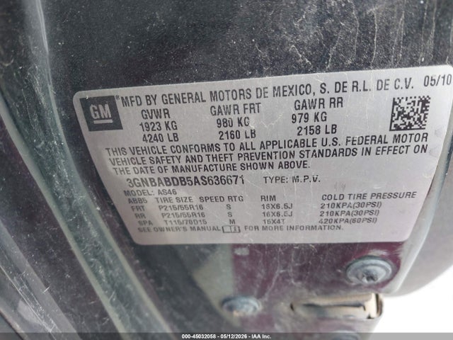 45032058 :رقم المزاد ، 3GNBABDB5AS636671 vin ، 2010 Chevrolet Hhr Lt مزاد بيع