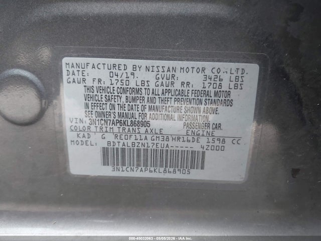 Nissan Versa 1.6 Sv 2019 3N1CN7AP6KL868905 Image 9