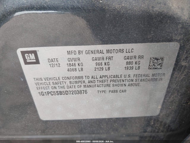 Aukcja sprzedaży 2013 Chevrolet Cruze 1lt Auto, vin: 1G1PC5SB5D7203876, numer aukcji: 45032065