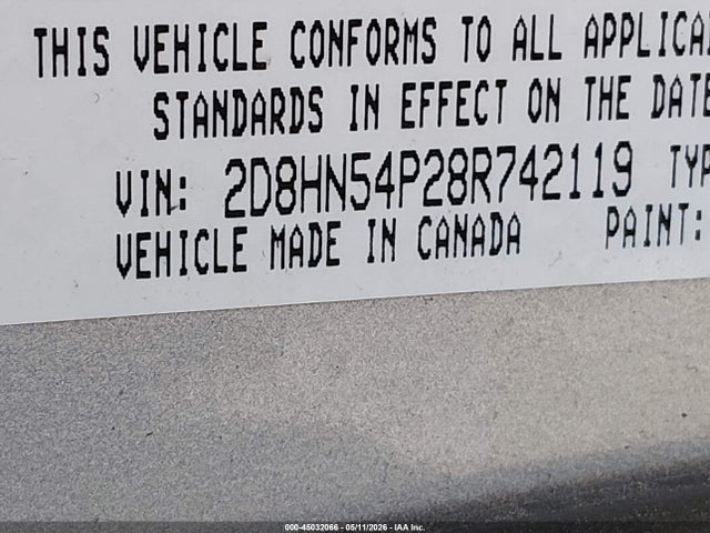 45032066 :رقم المزاد ، 2D8HN54P28R742119 vin ، 2008 Dodge Grand Caravan Sxt مزاد بيع