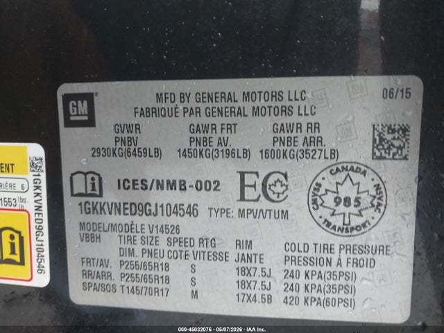 Продаж на аукціоні авто 2016 Gmc Acadia Sle1, vin: 1GKKVNED9GJ104546, номер лоту: 45032076