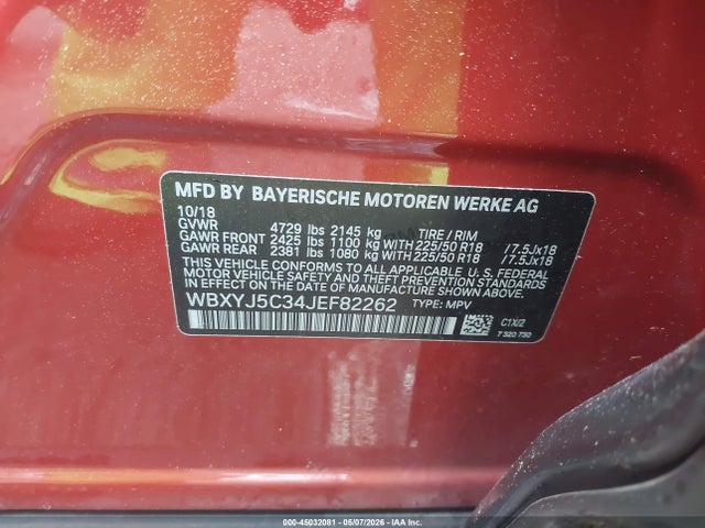 2018 Bmw X2 Xdrive28i მანქანა იყიდება აუქციონზე, vin: WBXYJ5C34JEF82262, აუქციონის ნომერი: 45032081