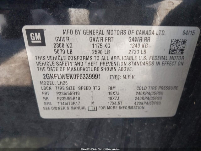 Продажа на аукционе авто 2015 Gmc Terrain Sle-2, vin: 2GKFLWEK0F6339991, номер лота: 45032086