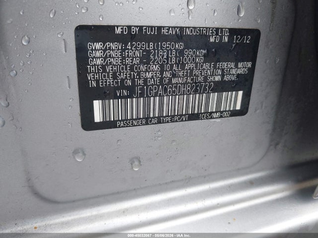 45032087 :رقم المزاد ، JF1GPAC65DH823732 vin ، 2013 Subaru Impreza 2.0i Premium مزاد بيع