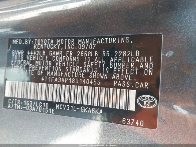 Aukcja sprzedaży 2008 Toyota Camry Solara Sle, vin: 4T1FA38P18U140455, numer aukcji: 45032114