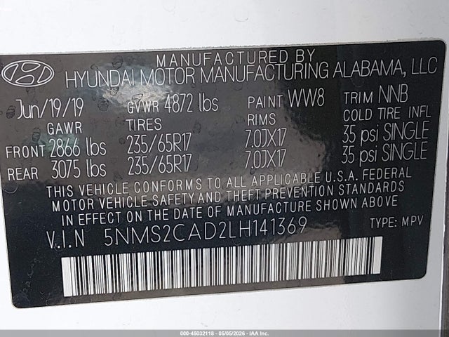 5NMS2CAD2LH141369 Hyundai Santa Fe Se