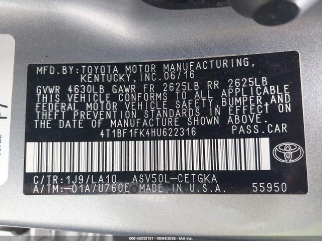 Aukcja sprzedaży 2017 Toyota Camry Xle, vin: 4T1BF1FK4HU622316, numer aukcji: 45032151