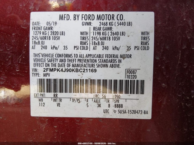 Ford EDGE SEL 2019 2FMPK4J90KBC21169 Image 9