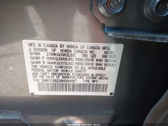 Aukcja sprzedaży 2009 Acura Mdx, vin: 2HNYD28239H504067, numer aukcji: 45032158