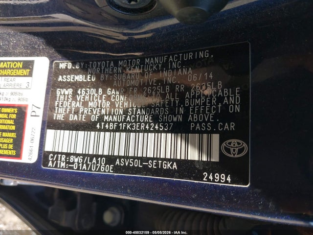 Aukcja sprzedaży 2014 Toyota Camry Xle, vin: 4T4BF1FK3ER424537, numer aukcji: 45032159
