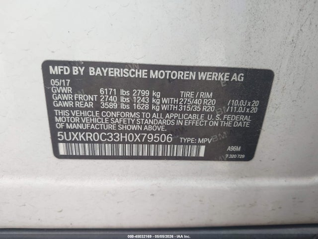 Продажа на аукционе авто 2017 Bmw X5 Xdrive35i, vin: 5UXKR0C33H0X79506, номер лота: 45032169