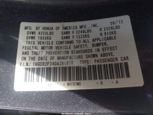 Продаж на аукціоні авто 2013 Honda Accord Lx, vin: 1HGCR2F34DA281916, номер лоту: 45032184