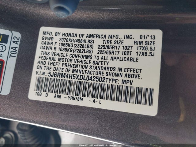Продаж на аукціоні авто 2013 Honda Cr-v Ex, vin: 5J6RM4H5XDL042502, номер лоту: 45032187