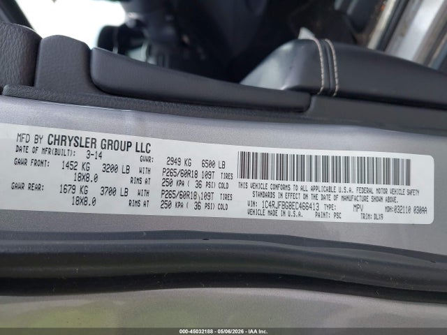 2014 Jeep Grand Cherokee Limited მანქანა იყიდება აუქციონზე, vin: 1C4RJFBG8EC466413, აუქციონის ნომერი: 45032188
