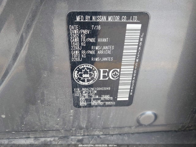 Продажа на аукционе авто 2016 Infiniti Qx80 Limited, vin: JN8AZ2NC1G9403049, номер лота: 45032254
