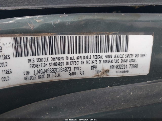 45032287 :رقم المزاد ، 1J4GW48S92C264873 vin ، 2002 Jeep Grand Cherokee Laredo مزاد بيع