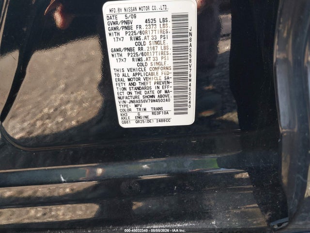 Aukcja sprzedaży 2009 Nissan Rogue Sl, vin: JN8AS58V79W450240, numer aukcji: 45032340