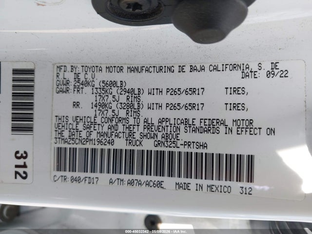 Auction sale of the 2023 Toyota Tacoma Trd Sport, vin: 3TMAZ5CN2PM196240, lot number: 45032342