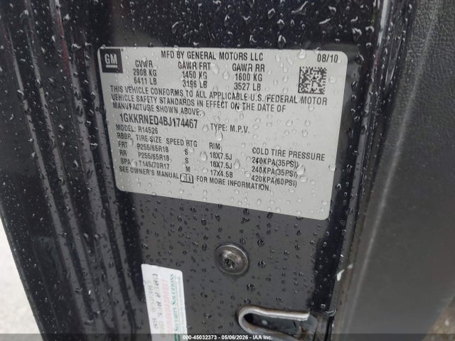 45032373 :رقم المزاد ، 1GKKRNED4BJ174467 vin ، 2011 Gmc Acadia Sl مزاد بيع