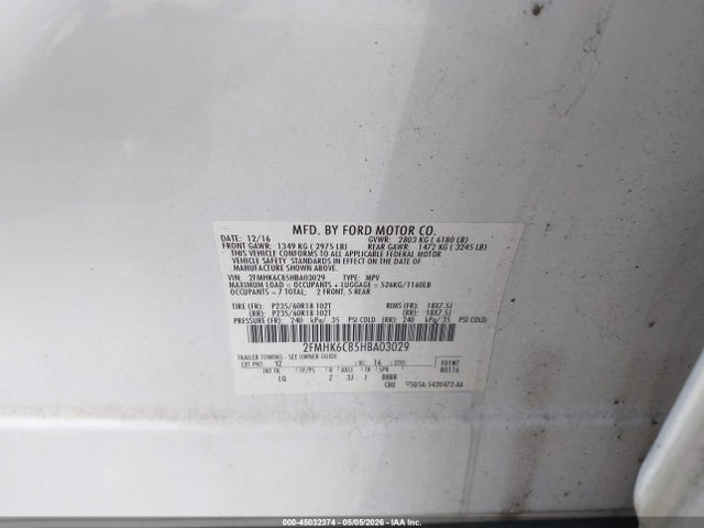 Aukcja sprzedaży 2017 Ford Flex Sel, vin: 2FMHK6C85HBA03029, numer aukcji: 45032374