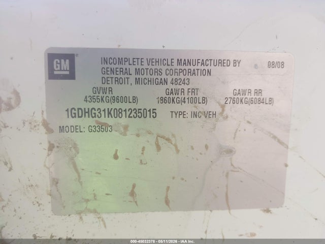 Продаж на аукціоні авто 2008 Gmc Savana Cutaway Work Van, vin: 1GDHG31K081235015, номер лоту: 45032378
