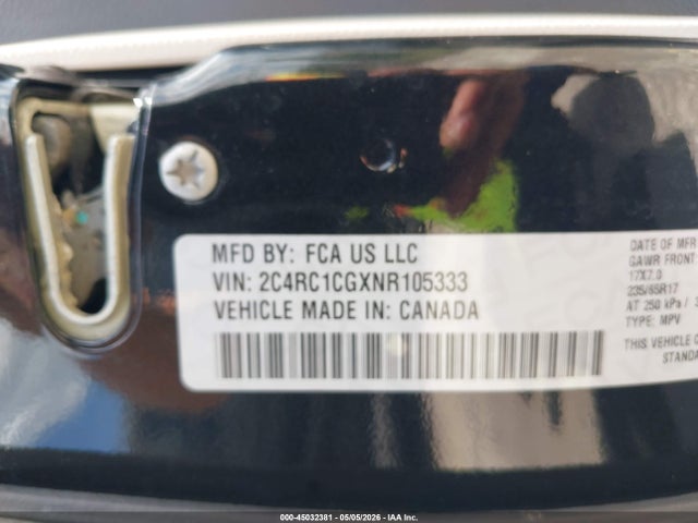 45032381 :رقم المزاد ، 2C4RC1CGXNR105333 vin ، 2022 Chrysler Voyager Lx مزاد بيع