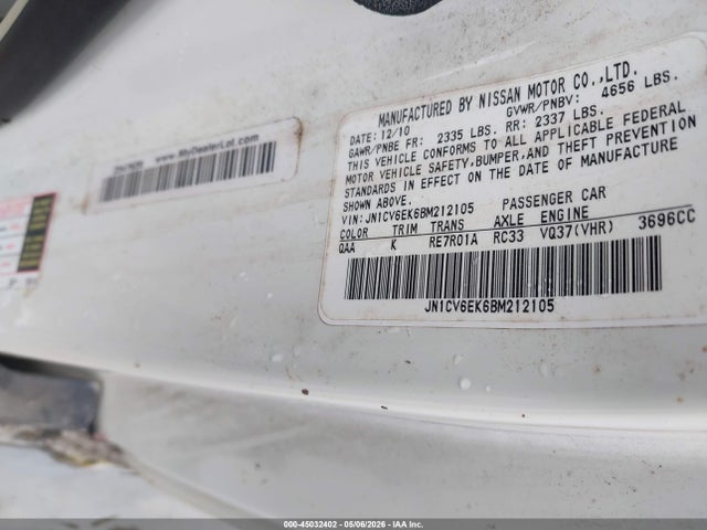 Auction sale of the 2011 Infiniti G37 Journey, vin: JN1CV6EK6BM212105, lot number: 45032402