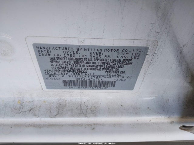 Продаж на аукціоні авто 2015 Nissan Versa 1.6 S, vin: 3N1CN7AP4FL959337, номер лоту: 45032411