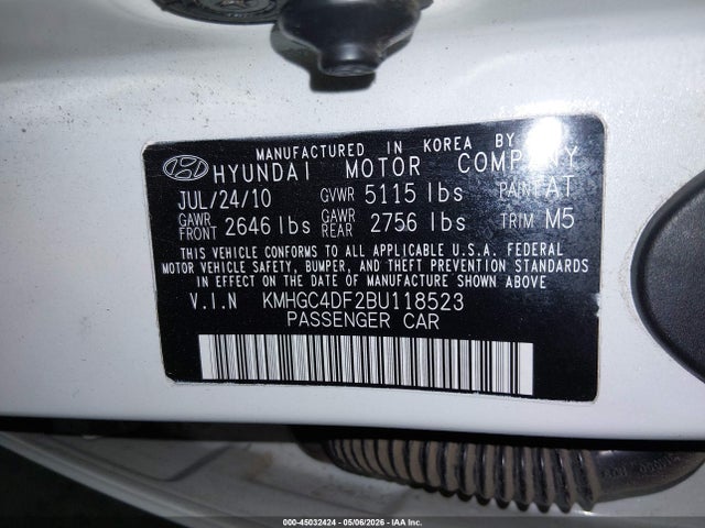Продаж на аукціоні авто 2011 Hyundai Genesis 4.6, vin: KMHGC4DF2BU118523, номер лоту: 45032424