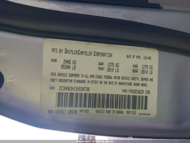 Продаж на аукціоні авто 2005 Chrysler 300c, vin: 2C3AA63H15H590738, номер лоту: 45032447