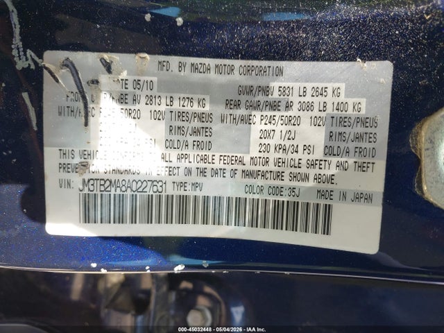 2010 Mazda Cx-9 Grand Touring მანქანა იყიდება აუქციონზე, vin: JM3TB2MA8A0227631, აუქციონის ნომერი: 45032448