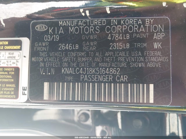 Продаж на аукціоні авто 2019 Kia Cadenza Technology, vin: KNALC4J18K5164862, номер лоту: 45032449
