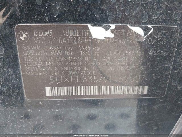 45032453 :رقم المزاد ، 5UXFE83579L169007 vin ، 2009 Bmw X5 Xdrive48i مزاد بيع