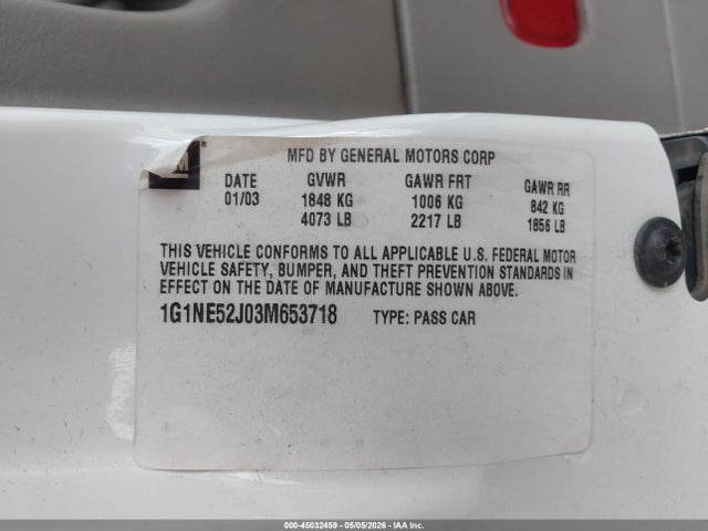 Aukcja sprzedaży 2003 Chevrolet Malibu Ls, vin: 1G1NE52J03M653718, numer aukcji: 45032459