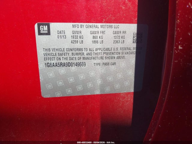 2013 Cadillac Ats Standard მანქანა იყიდება აუქციონზე, vin: 1G6AA5RA9D0149669, აუქციონის ნომერი: 45032469