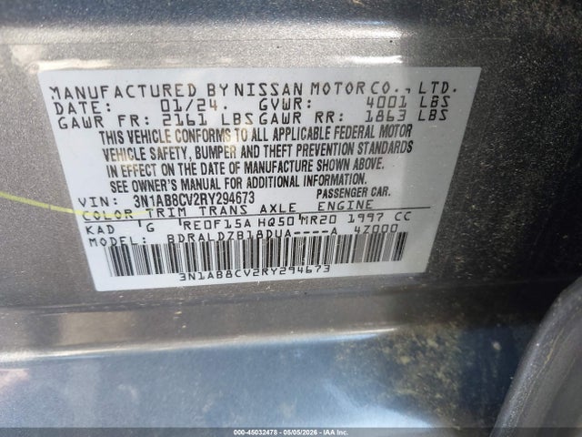 Продаж на аукціоні авто 2024 Nissan Sentra Sv Xtronic Cvt, vin: 3N1AB8CV2RY294673, номер лоту: 45032478