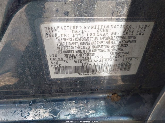 Aukcja sprzedaży 2014 Nissan Sentra S, vin: 3N1AB7AP0EY298200, numer aukcji: 45032481
