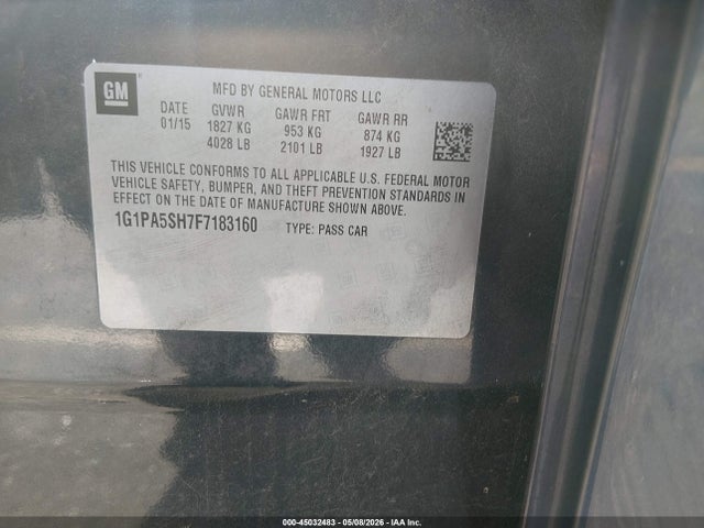 2015 Chevrolet Cruze Ls Auto მანქანა იყიდება აუქციონზე, vin: 1G1PA5SH7F7183160, აუქციონის ნომერი: 45032483