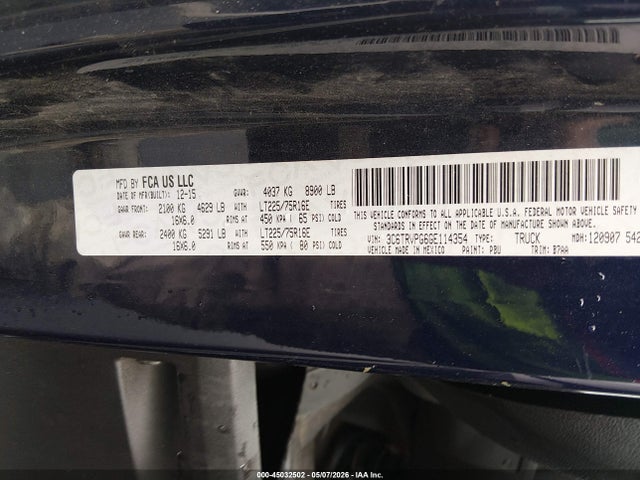 45032502 :رقم المزاد ، 3C6TRVPG6GE114354 vin ، 2016 Ram Promaster 2500 Window Van High Roof مزاد بيع