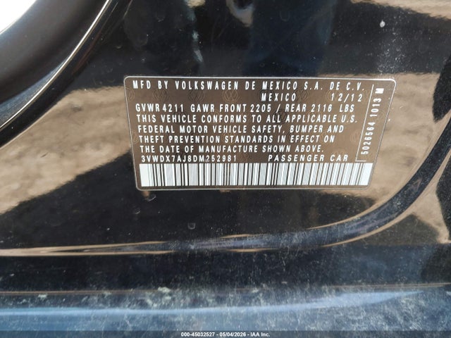 Aukcja sprzedaży 2013 Volkswagen Jetta 2.5l Se, vin: 3VWDX7AJ8DM252981, numer aukcji: 45032527