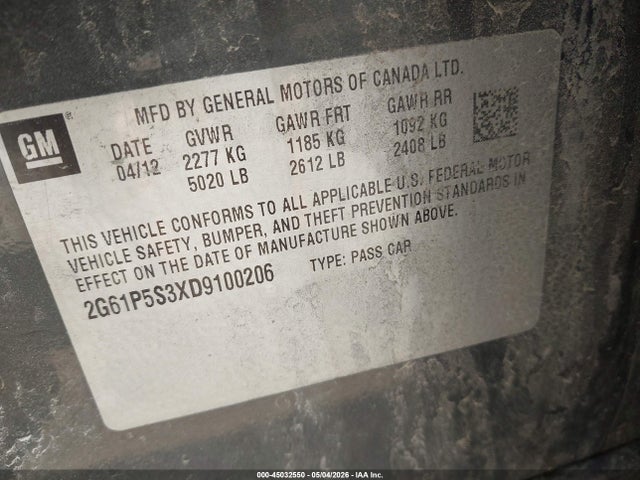 2013 Cadillac Xts Luxury მანქანა იყიდება აუქციონზე, vin: 2G61P5S3XD9100206, აუქციონის ნომერი: 45032550