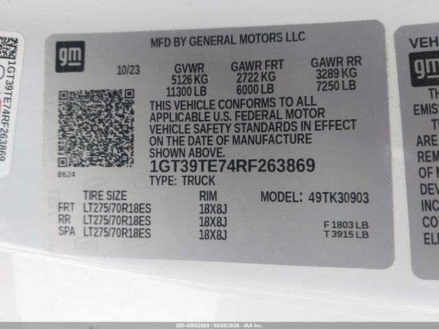 45032569 :رقم المزاد ، 1GT39TE74RF263869 vin ، 2024 Gmc Sierra 3500hd 4wd  Long Bed Sle مزاد بيع
