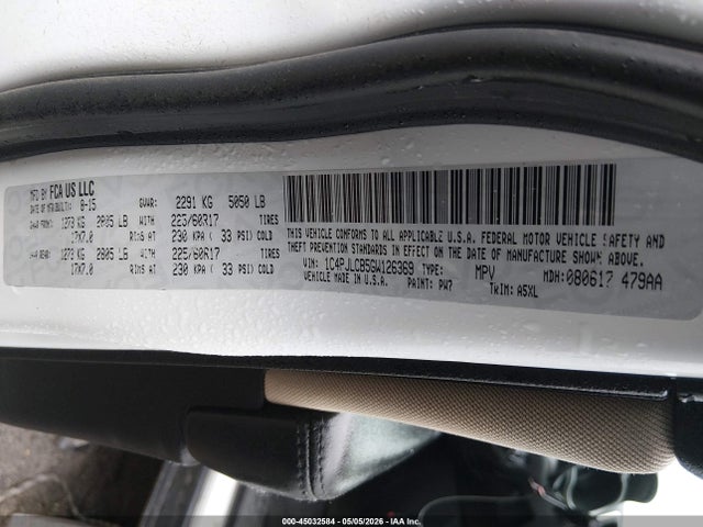 Aukcja sprzedaży 2016 Jeep Cherokee Latitude, vin: 1C4PJLCB5GW126369, numer aukcji: 45032584