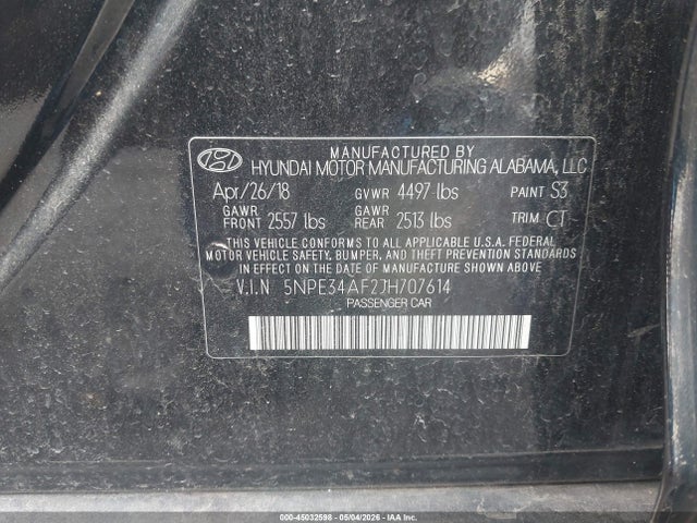 Aukcja sprzedaży 2018 Hyundai Sonata Sport+, vin: 5NPE34AF2JH707614, numer aukcji: 45032598