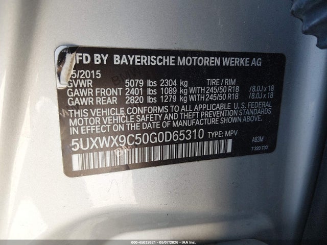 Aukcja sprzedaży 2016 Bmw X3 Xdrive28i, vin: 5UXWX9C50G0D65310, numer aukcji: 45032621