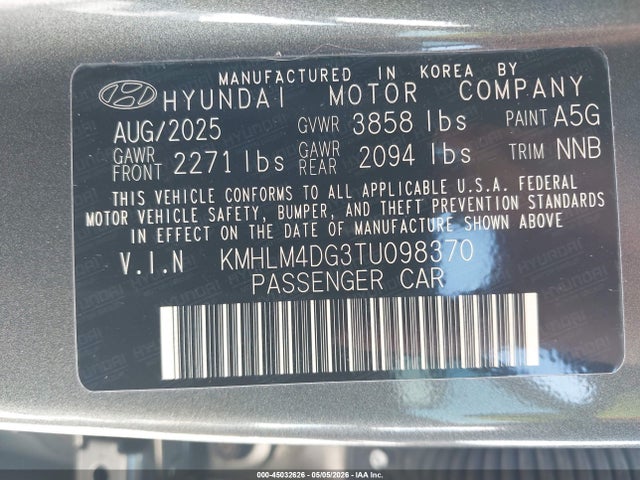 Продаж на аукціоні авто 2026 Hyundai Elantra Sel Sport, vin: KMHLM4DG3TU098370, номер лоту: 45032626