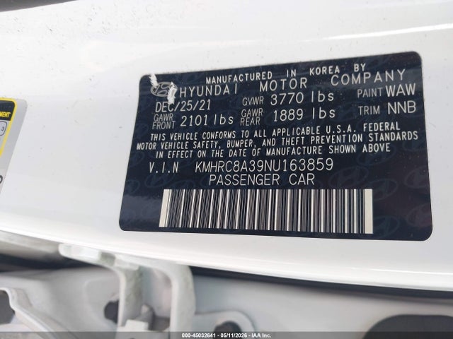 Aukcja sprzedaży 2022 Hyundai Venue Sel, vin: KMHRC8A39NU163859, numer aukcji: 45032641
