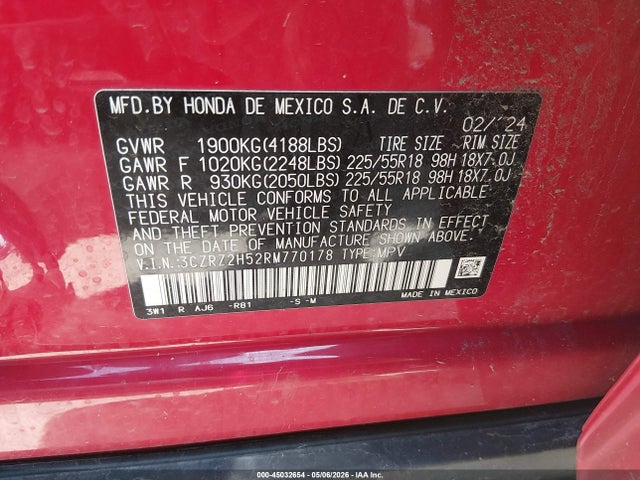 Aukcja sprzedaży 2024 Honda Hr-v Awd Sport/awd Sport W/o Bsi, vin: 3CZRZ2H52RM770178, numer aukcji: 45032654