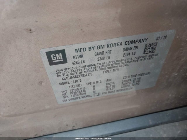 Aukcja sprzedaży 2019 Buick Encore Fwd Preferred, vin: KL4CJASB2KB854178, numer aukcji: 45032670